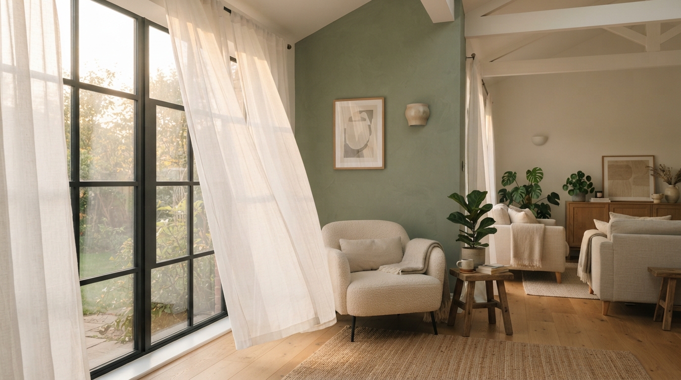 Calming Green Bedroom Colour Palette with Soft Neutrals and Natural Accents